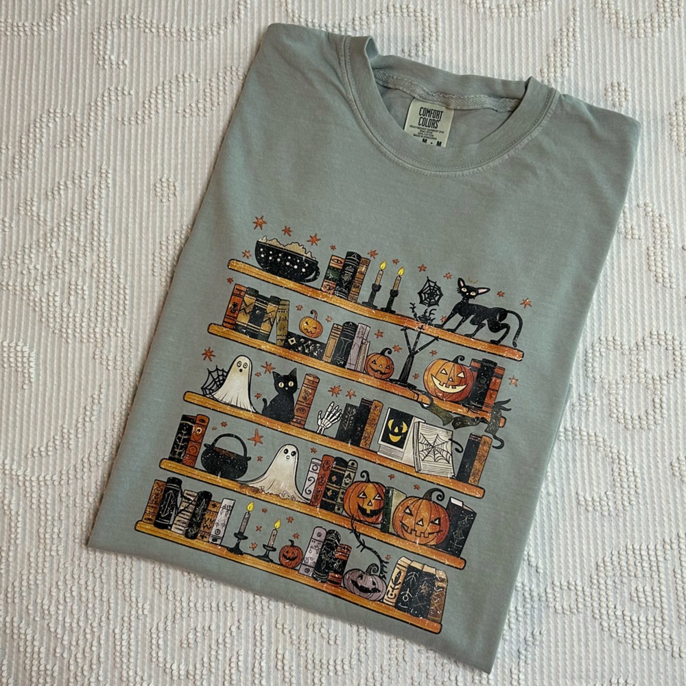 Comfort Colors Halloween Spooky Bookshelf Graphic